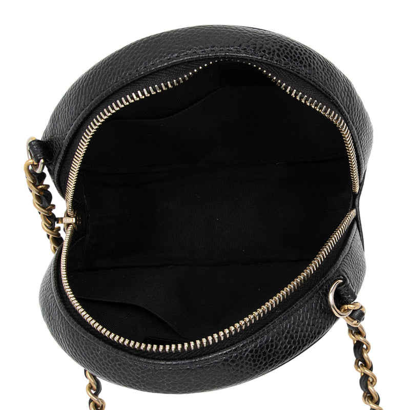 Chanel Caviar Leather CC Filigree Round Clutch with Chain (SHF-lxEJd2)