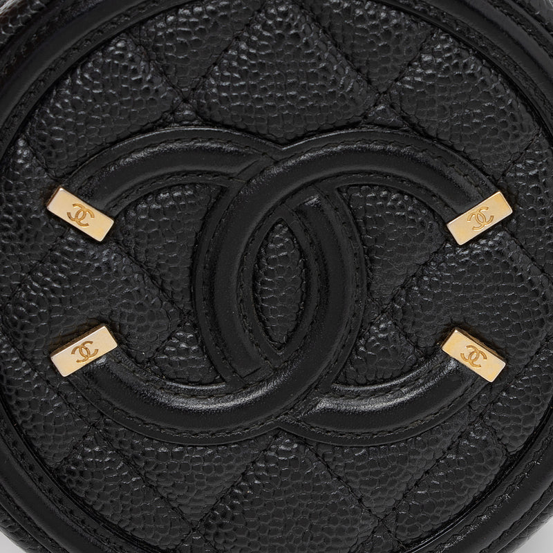 Chanel Caviar Leather CC Filigree Round Clutch with Chain (SHF-lxEJd2)