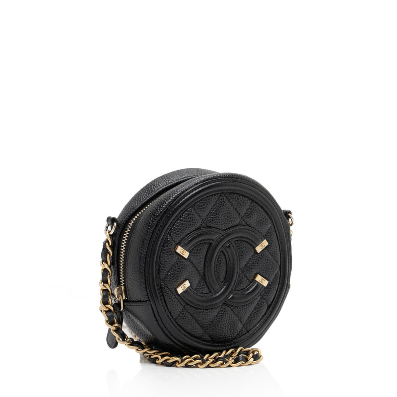 Chanel Caviar Leather CC Filigree Round Clutch with Chain (SHF-lxEJd2)