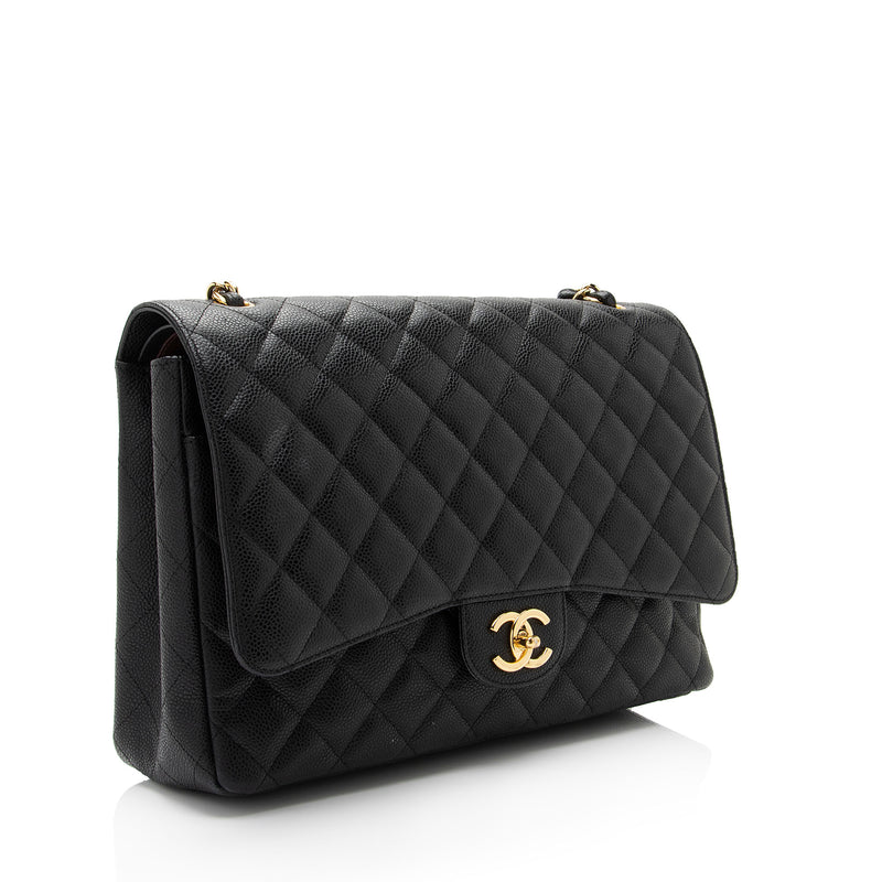 CHANEL Black Caviar Leather Classic Maxi Double Flap Bag Silver Hardwa -  The Purse Ladies