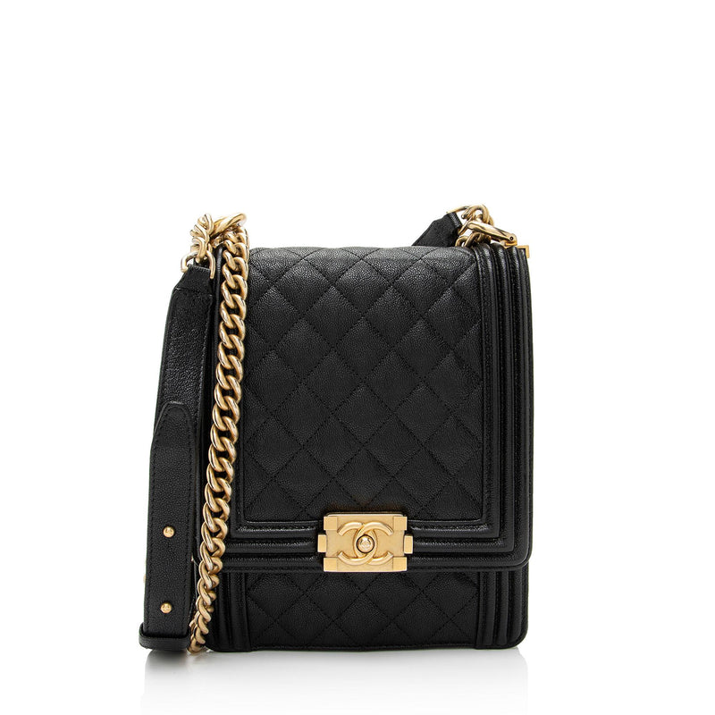 Chanel Black Caviar Leather Boston Bag with Gold Hardware. Very
