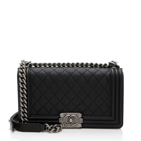 Chanel Caviar Leather Old Medium Boy Bag (SHF-wXFTmr)