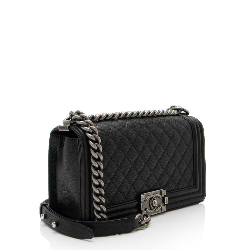 Chanel Caviar Leather Old Medium Boy Bag (SHF-wXFTmr)