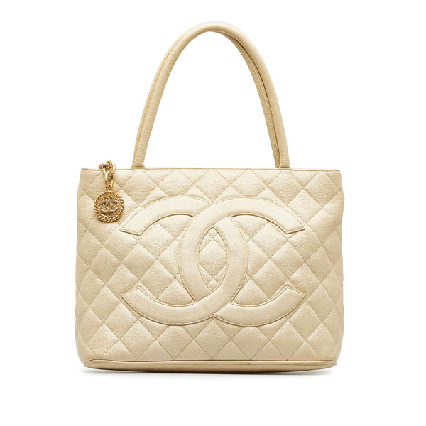 CHANEL White Medallion Tote Bag USED 0206Y