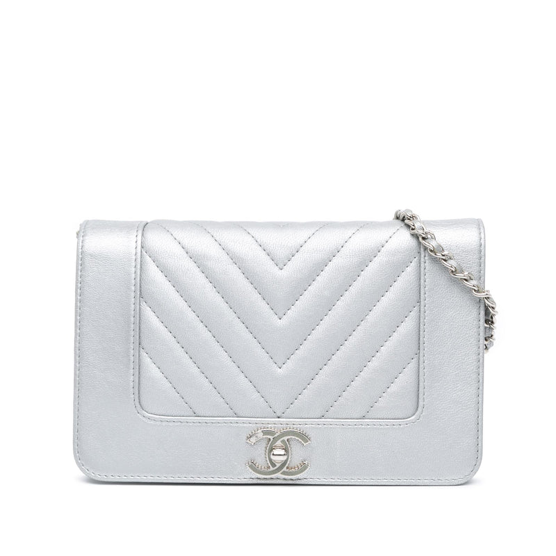 Chanel Chevron Quilted Metallic Lambskin Mademoiselle Wallet On Chain (SHG-FfiJ5Z)