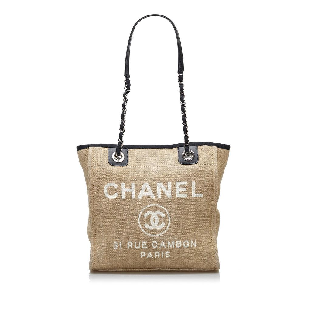 Chanel Deauville Canvas Tote Bag in Beige color