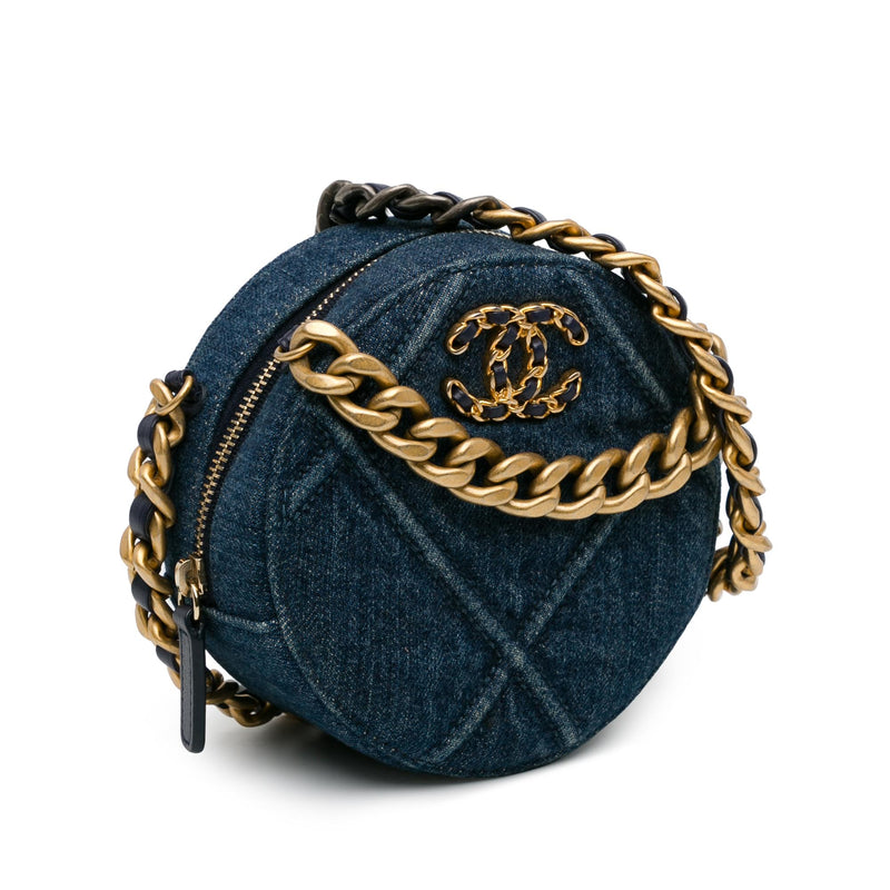 Chanel Denim 19 Round Clutch with Chain (SHG-NNHtw0)