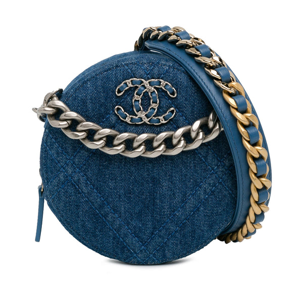 Chanel Denim 19 Round Clutch with Chain (SHG-ZTvgcm)