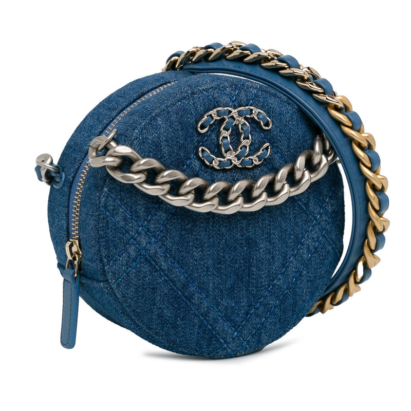 Chanel Denim 19 Round Clutch with Chain (SHG-ZTvgcm)