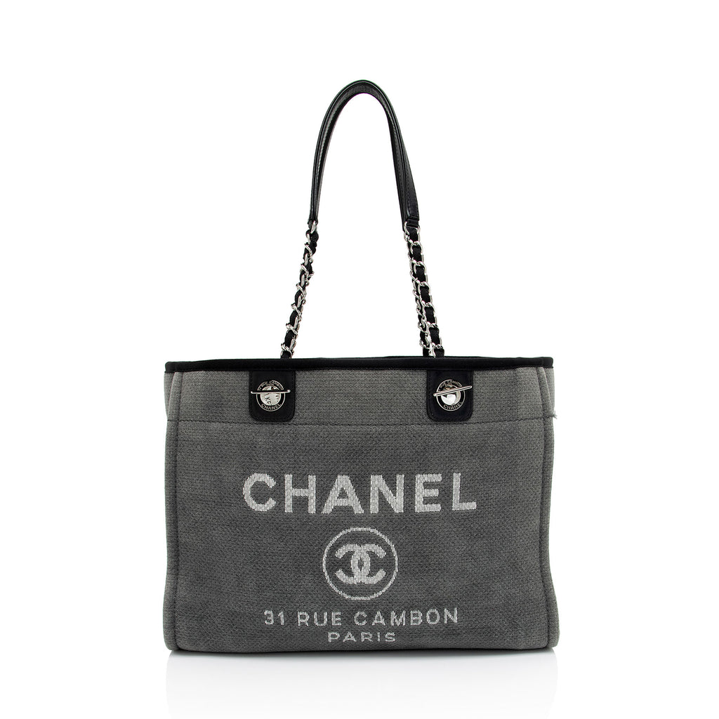 Chanel Medium Deauville Shopping Bag Dark Grey Denim Silver