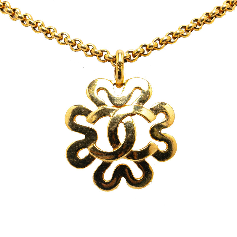 Chanel Gold Plated CC Flower Pendant Necklace (SHG-aKhmqq)