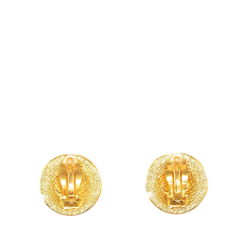 Chanel Gold Plated CC Rue Cambon Round Clip On Earrings (SHG-jju0yo)