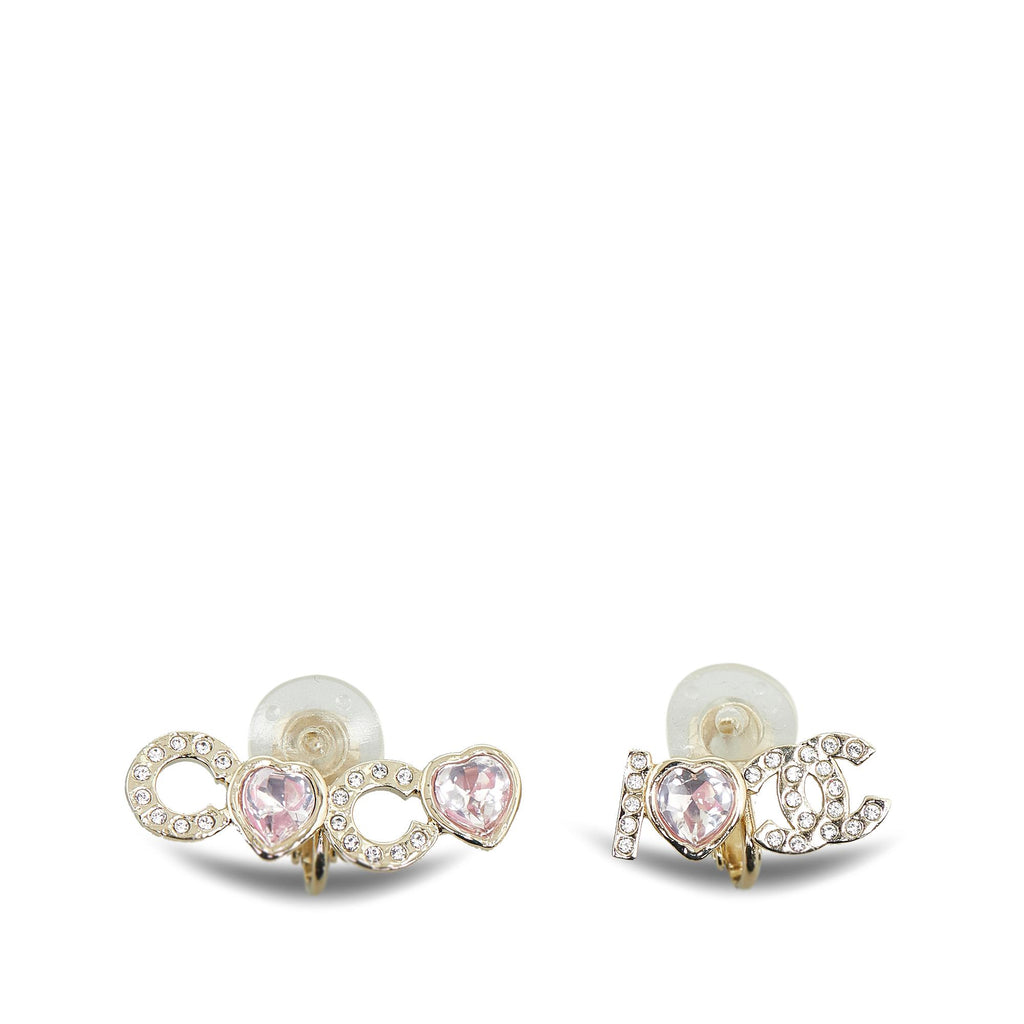 Chanel Gold Plated Rhinestone I Love Coco Clip On Earrings (SHG-mqh0j9)
