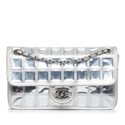 Chanel Ice Cube Flap Metallic Silver Leather Shoulder Bag