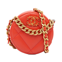 Chanel Lambskin 19 Round Clutch with Chain (SHG-mkI7IP)