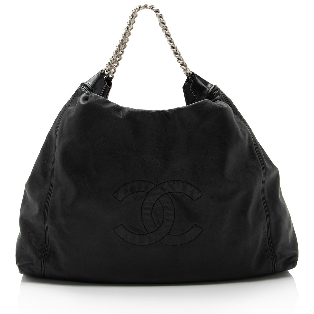 Chanel Black Calfskin Chain 20s Signature Hobo Bag w/ Box & Dust Bag