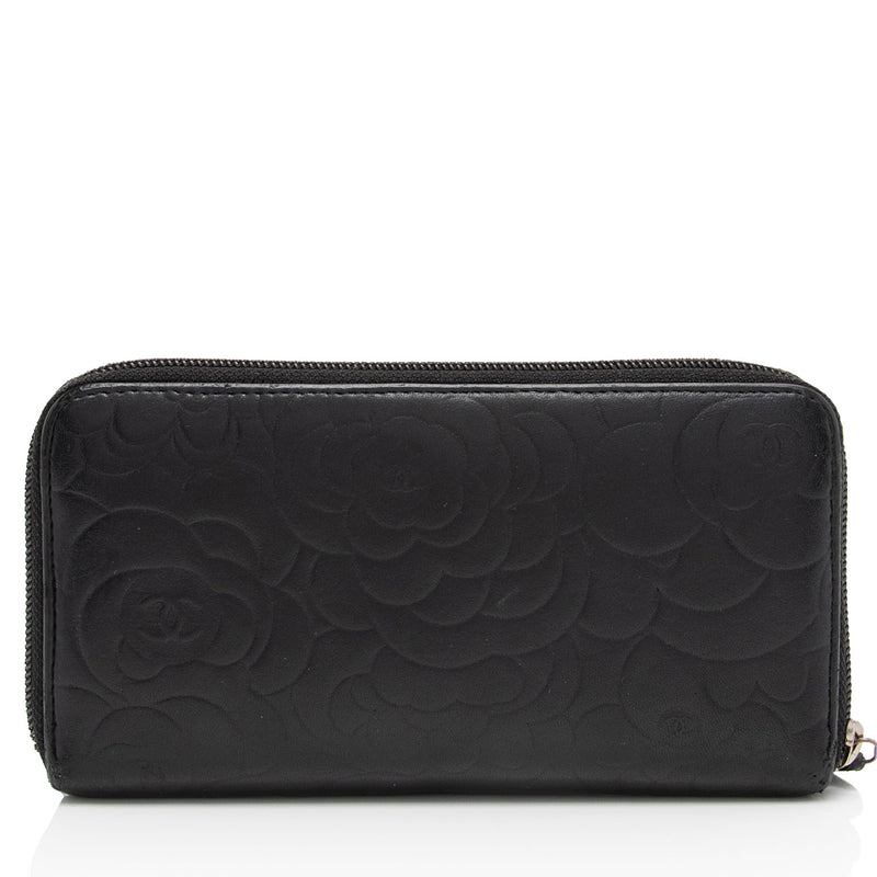 Chanel Lambskin Camellia Zip Around Wallet (SHF-fpP10f)