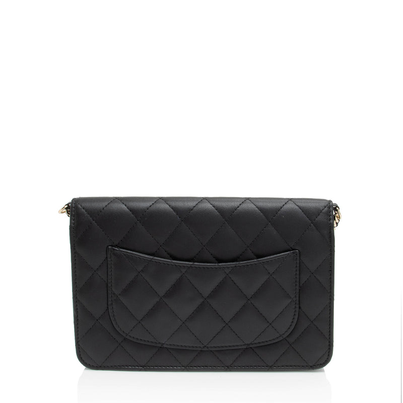 Chanel Lambskin Classic Wallet on Pearl Chain (SHF-UG7p9q)