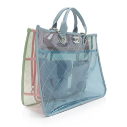 Chanel Shopping Coco Transparent Clear Quilted Lambskin Blue Pvc and  Leather Tote