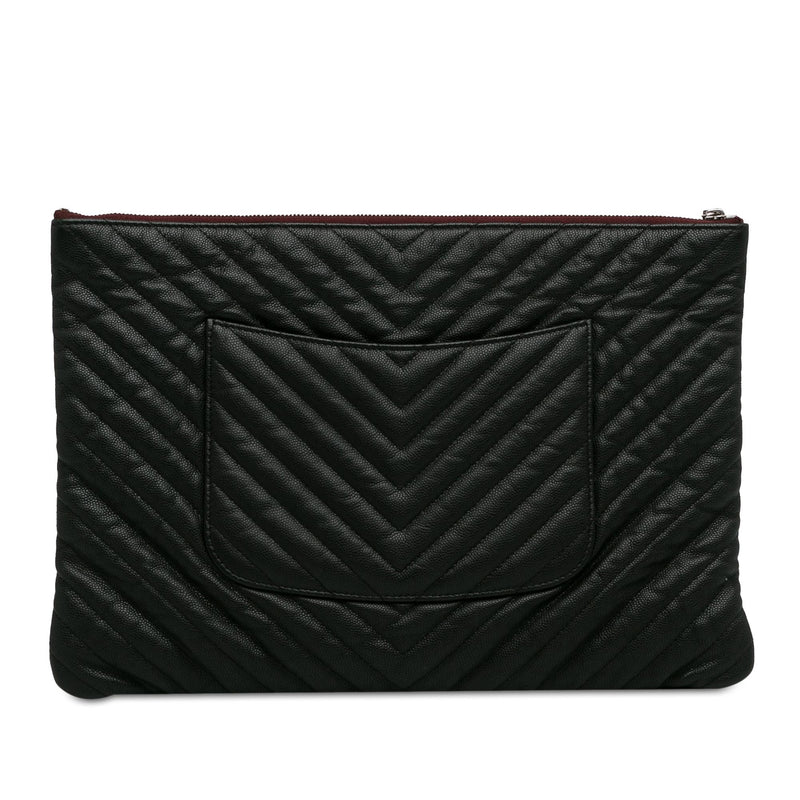 Chanel Large Caviar Chevron Flat Cosmetic Case (SHG-F6hVIo)