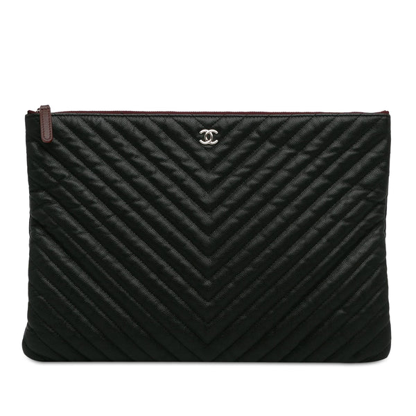 Chanel Large Caviar Chevron Flat Cosmetic Case (SHG-F6hVIo)