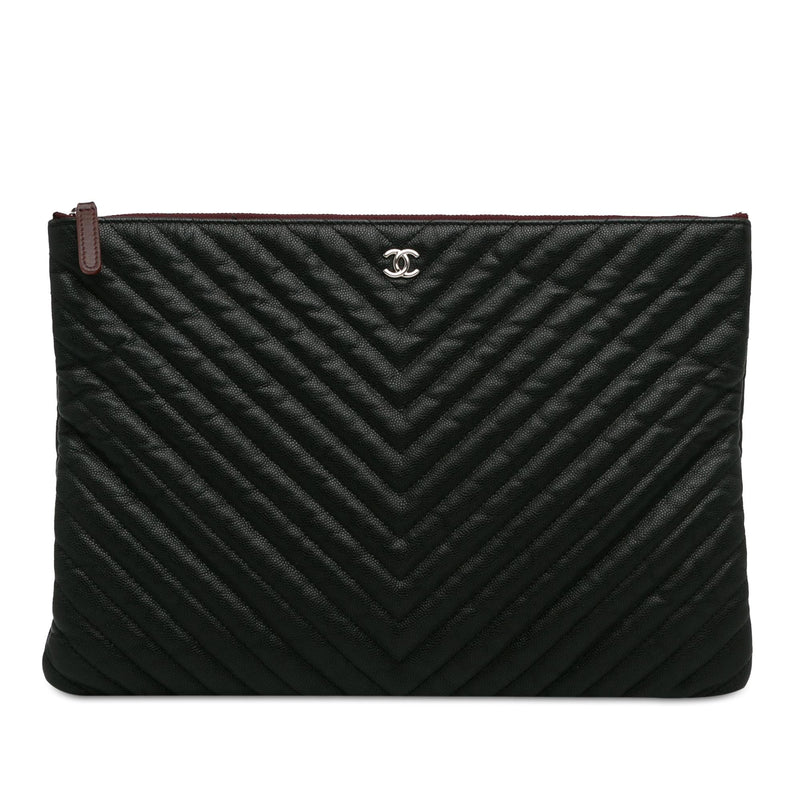 Chanel Large Caviar Chevron Flat Cosmetic Case (SHG-F6hVIo)