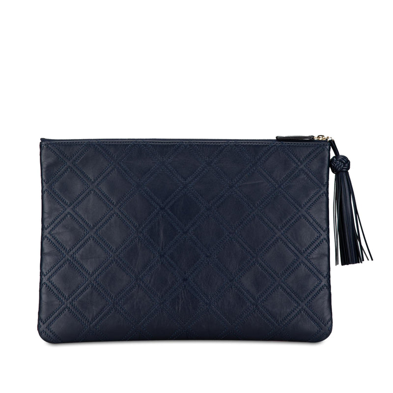 Chanel Large Quilted Lambskin Double Stitch Tassel O Case Clutch (SHG-Z79Rc9)