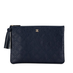 Chanel Large Quilted Lambskin Double Stitch Tassel O Case Clutch (SHG-Z79Rc9)