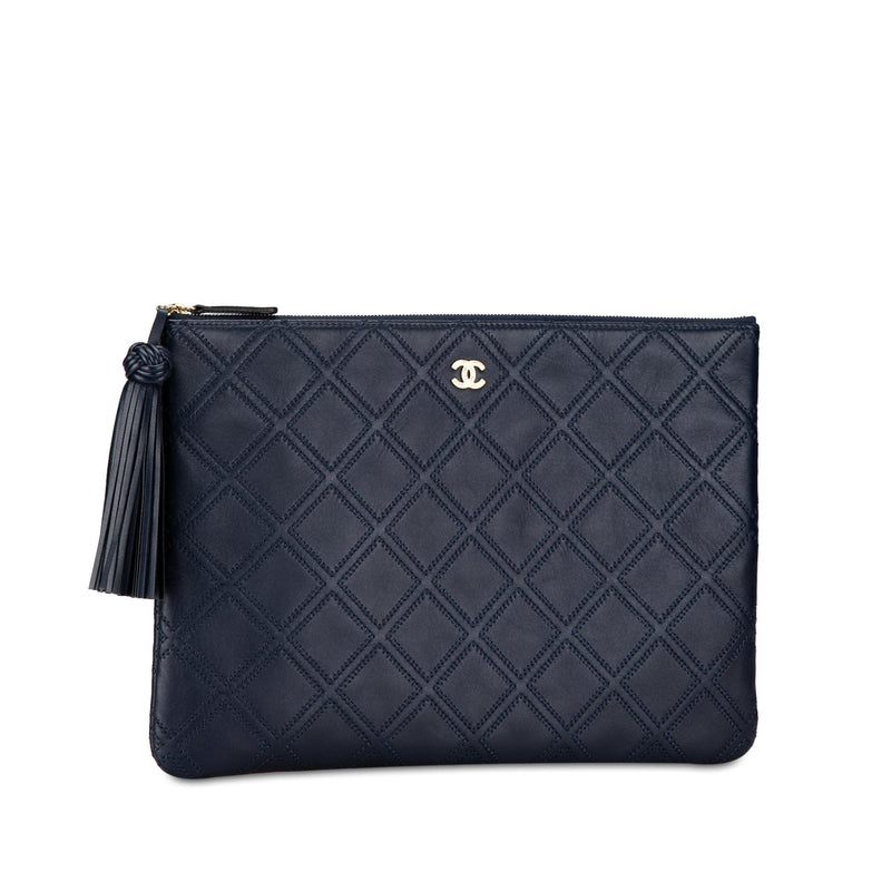 Chanel Large Quilted Lambskin Double Stitch Tassel O Case Clutch (SHG-Z79Rc9)