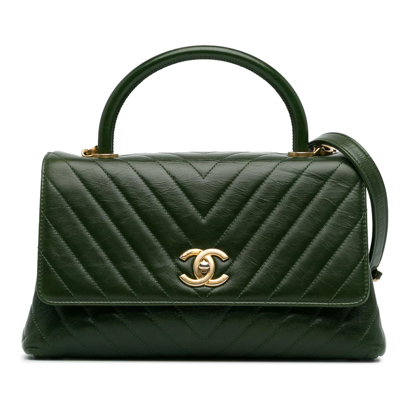 Chanel Medium Aged Calfskin Chevron Coco Handle Bag (SHG-Oidy6Z)