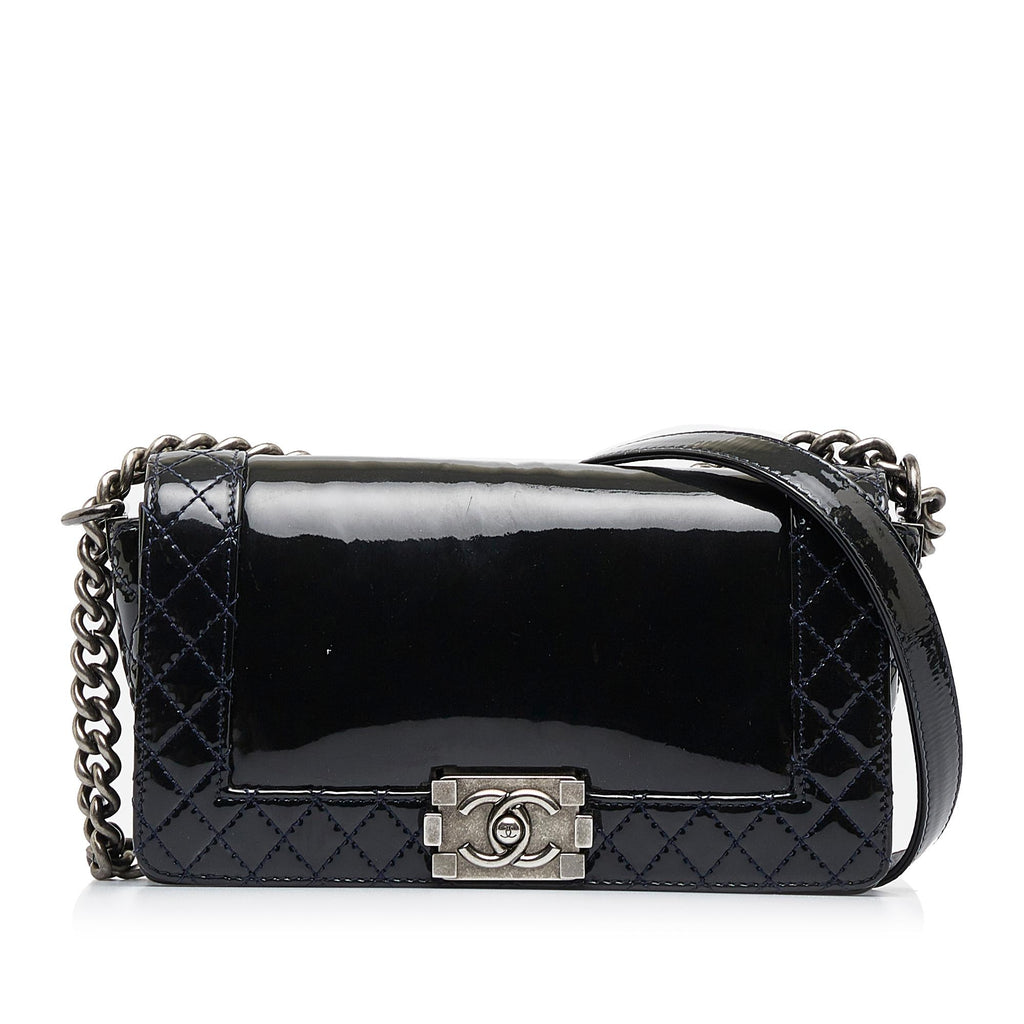 Chanel Black Patent Boy Reverso Mini Pochette Crossbody Bag at