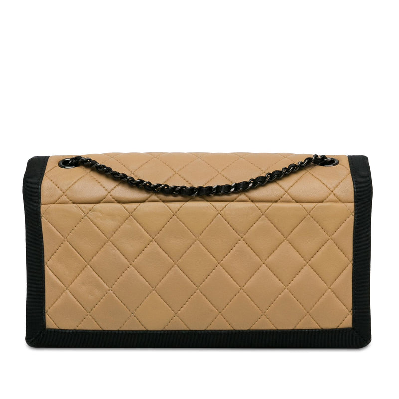 Chanel Medium Quilted Lambskin Grosgrain Two Tone Flap (SHG-DMF9AJ)