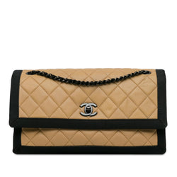 Chanel Medium Quilted Lambskin Grosgrain Two Tone Flap (SHG-DMF9AJ)