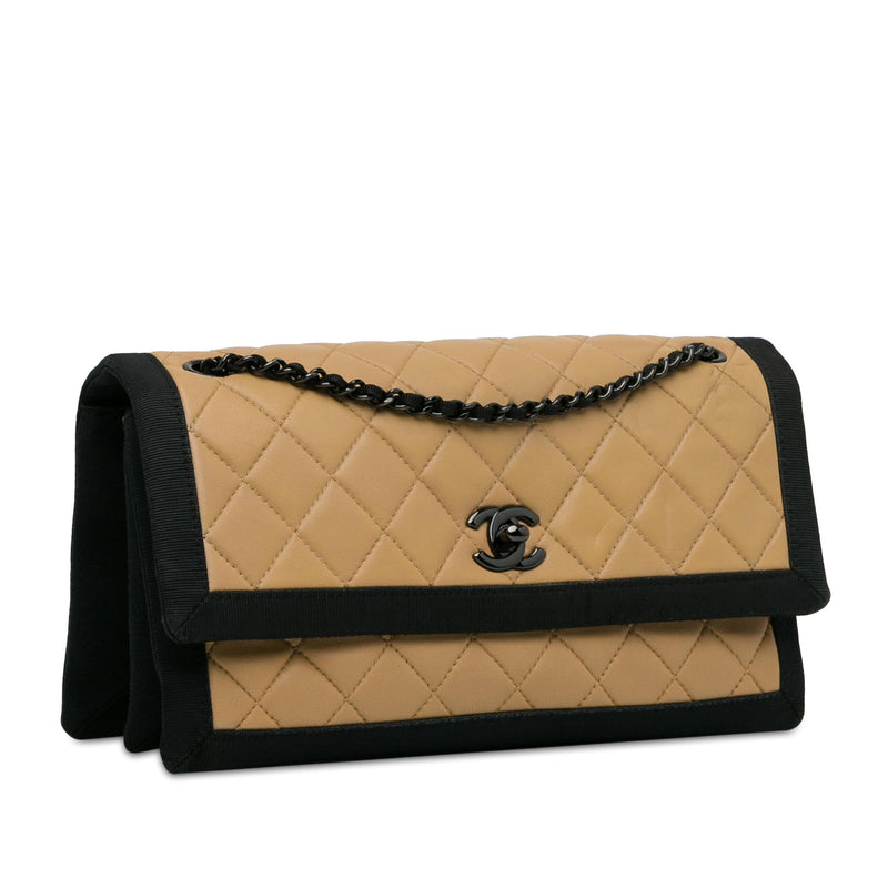 Chanel Medium Quilted Lambskin Grosgrain Two Tone Flap (SHG-DMF9AJ)