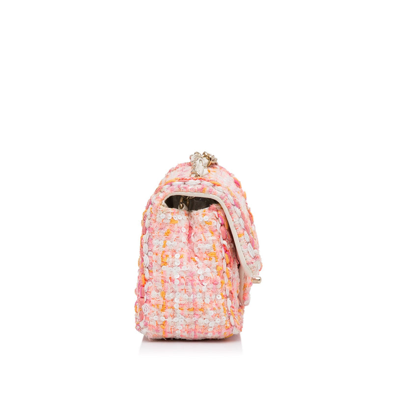 Tweed Drawstring Backpack, Pink