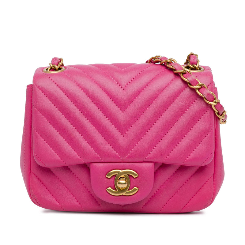 Chanel Mini Square Classic Chevron Lambskin Flap (SHG-sknHKI)