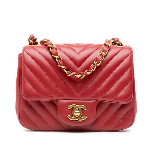 Chanel Mini Square Classic Chevron Lambskin Single Flap (SHG-zw7AUf)