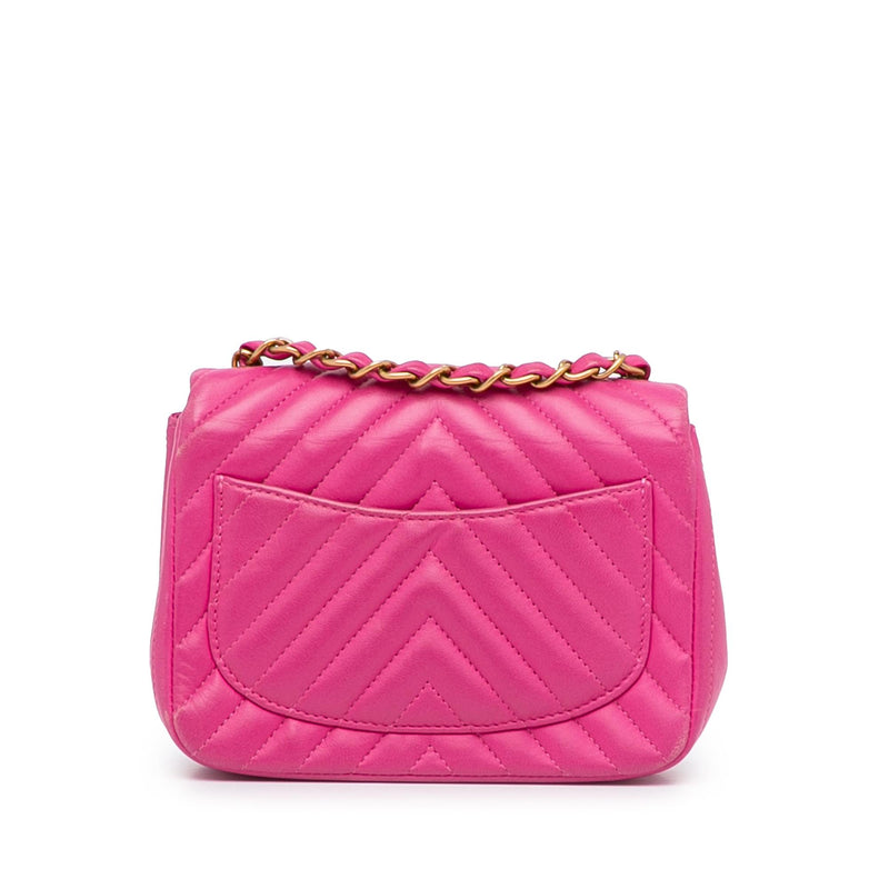 Chanel Mini Square Classic Lambskin Chevron Flap (SHG-dOMEPo)