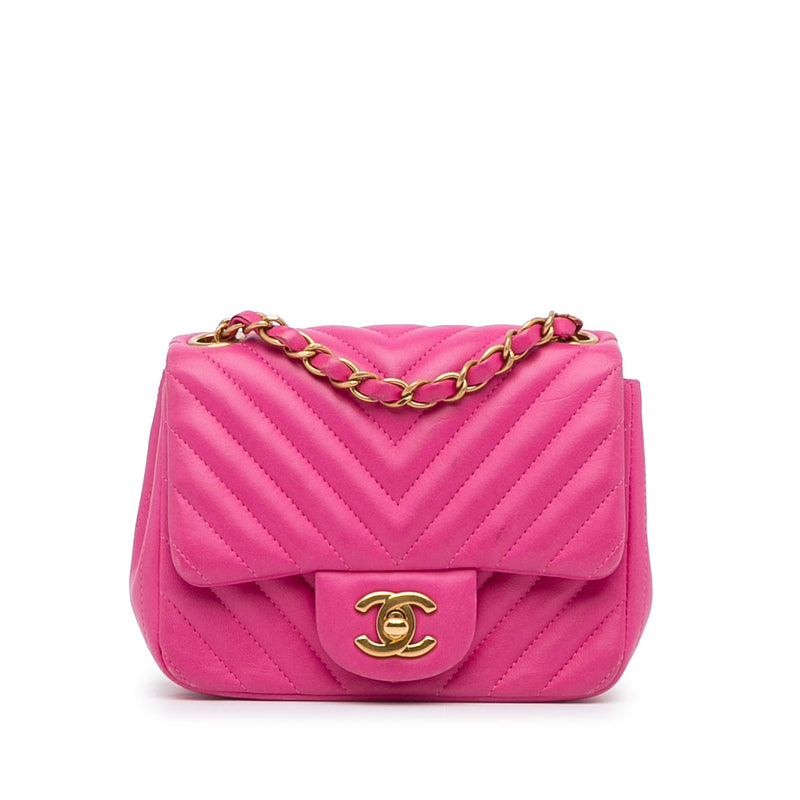 Chanel Mini Square Classic Lambskin Chevron Flap (SHG-dOMEPo)