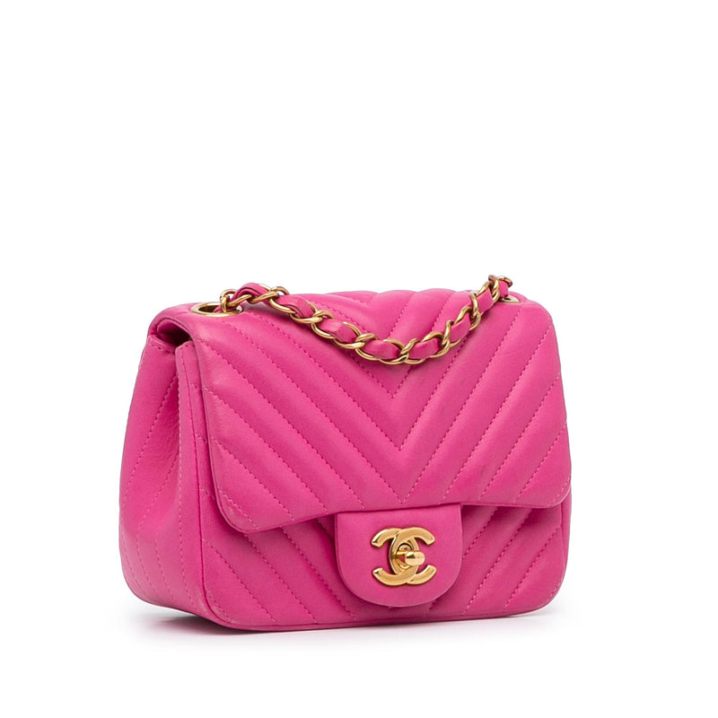 Chanel Mini Square Classic Lambskin Chevron Flap (SHG-dOMEPo)