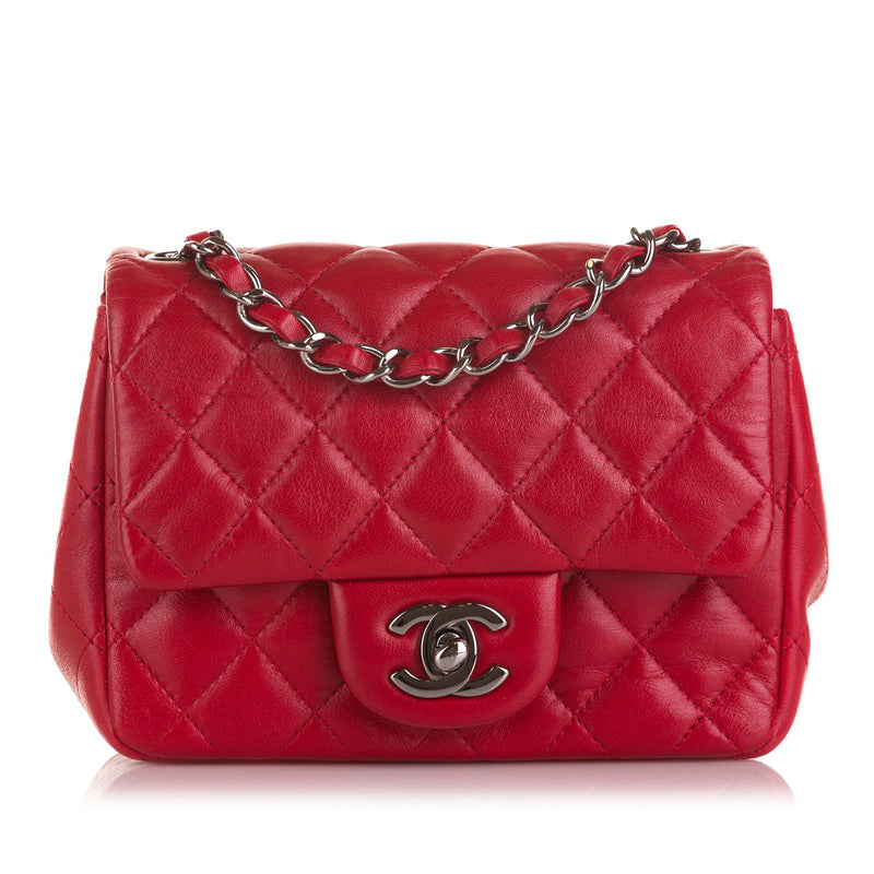 CHANEL Red Quilted Lambskin Vintage Square Mini Flap Bag