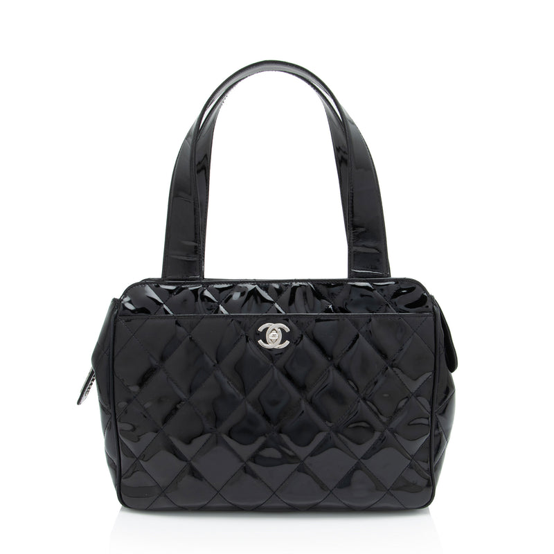 Chanel Vintage Patent Leather CC Bowling Bag (SHF-S9yHE9)