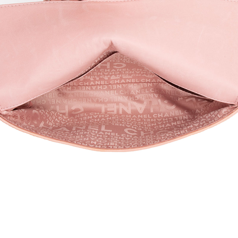 Chanel Pink Metallic Camellia Embossed Leather Mini Pochette Bag