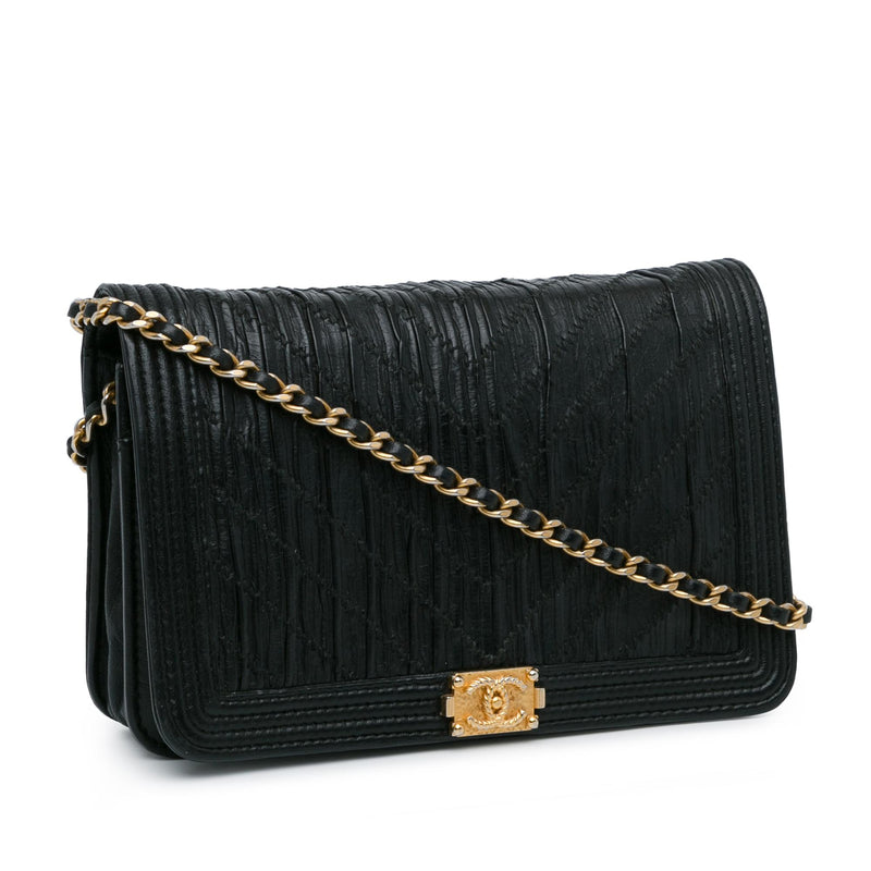 Chanel Pleated Crumpled Chevron Le Boy Wallet On Chain (SHG-QUHsjg)