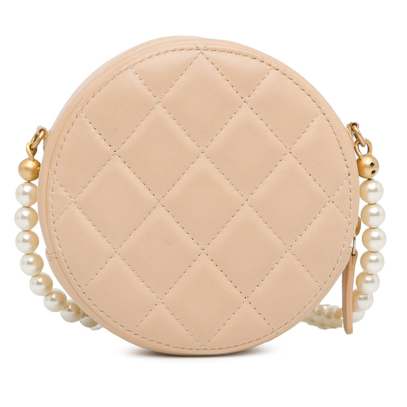 Chanel Quilted Calfskin Pearl Round Clutch With Chain (SHG-4RAziC)