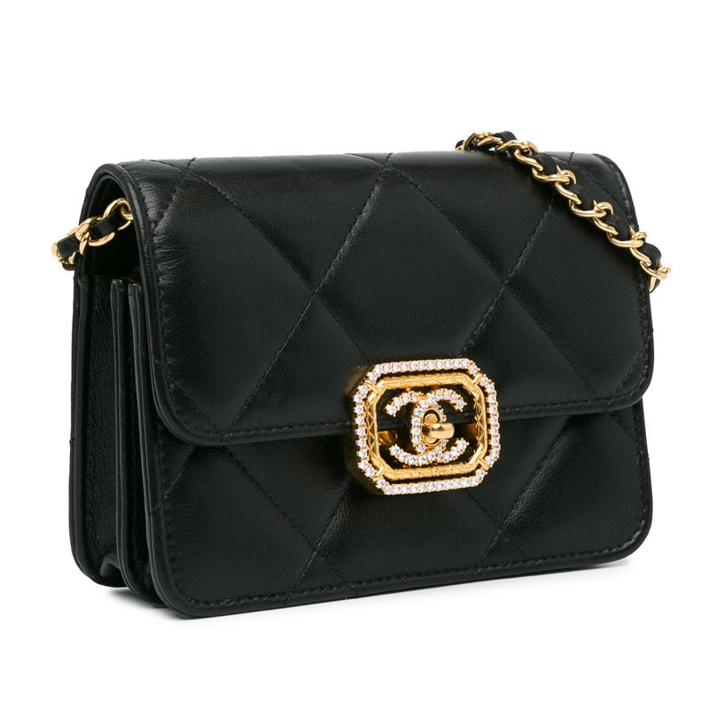 Chanel Quilted Calfskin Strass Clutch With Chain Flap (SHG-NLlIcy)