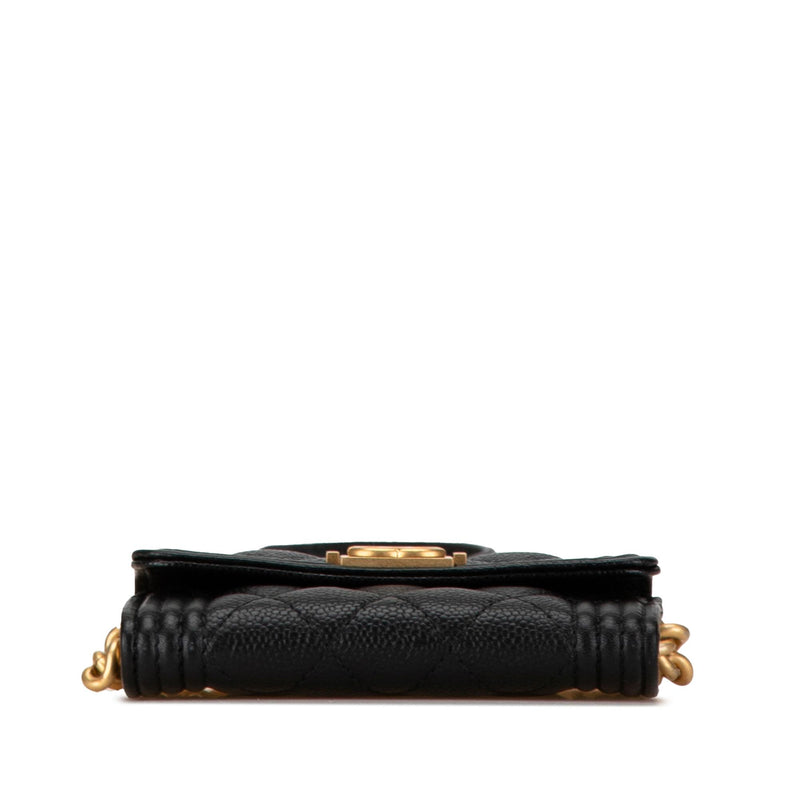 Chanel Quilted Caviar Boy Card Holder with Chain (SHG-S5eAfm)