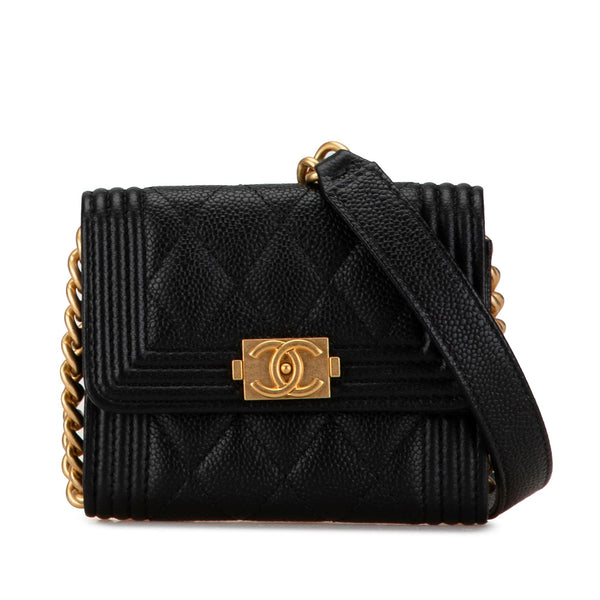 Chanel Quilted Caviar Boy Card Holder with Chain (SHG-S5eAfm)