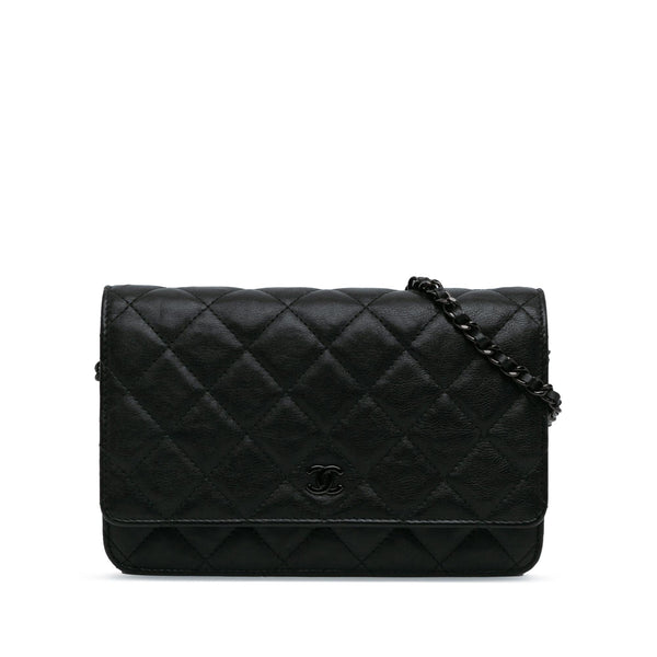 Chanel Quilted Crumpled Calfskin So Black Wallet On Chain (SHG-VI9SVY)