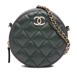 Chanel Quilted Iridescent Caviar Round Clutch With Chain (SHG-5vHUZc)